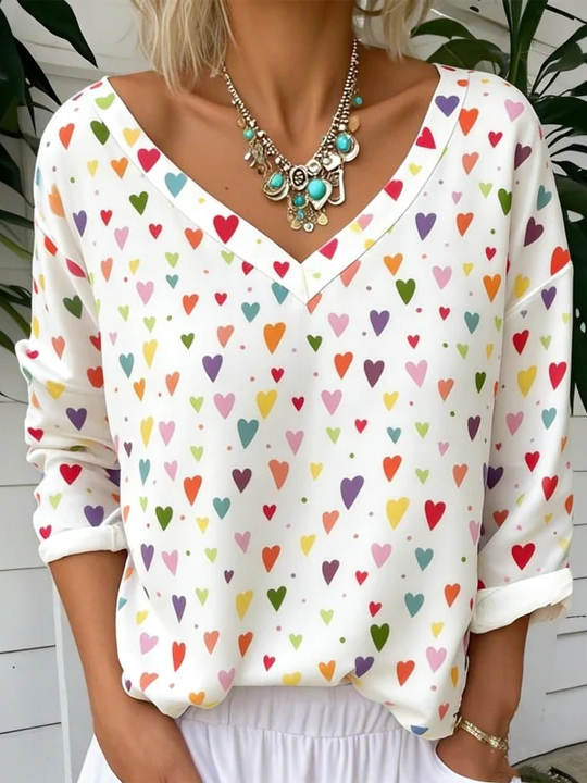 Colorful Cute Heart-print Cotton T-shirt sweatshirt