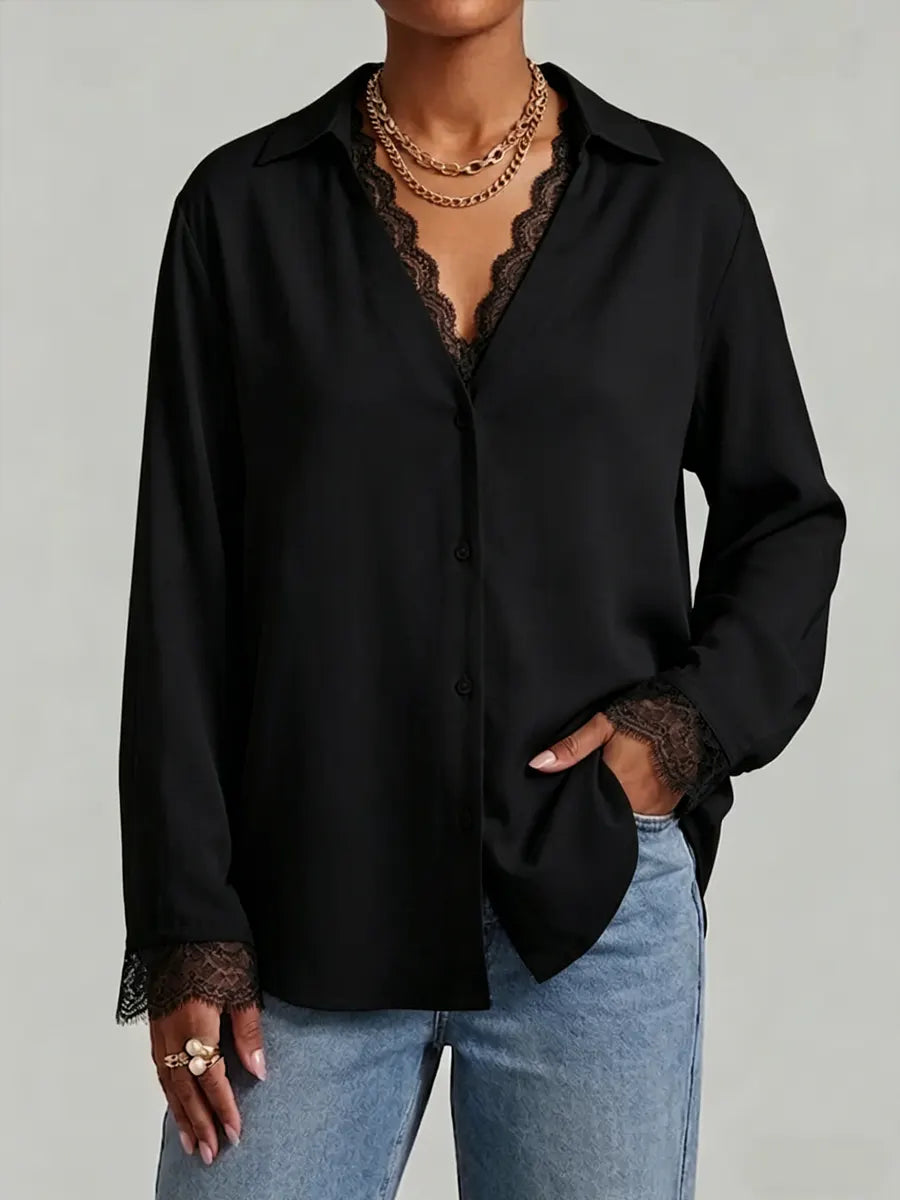 Simple Lace-trimmed Shirt