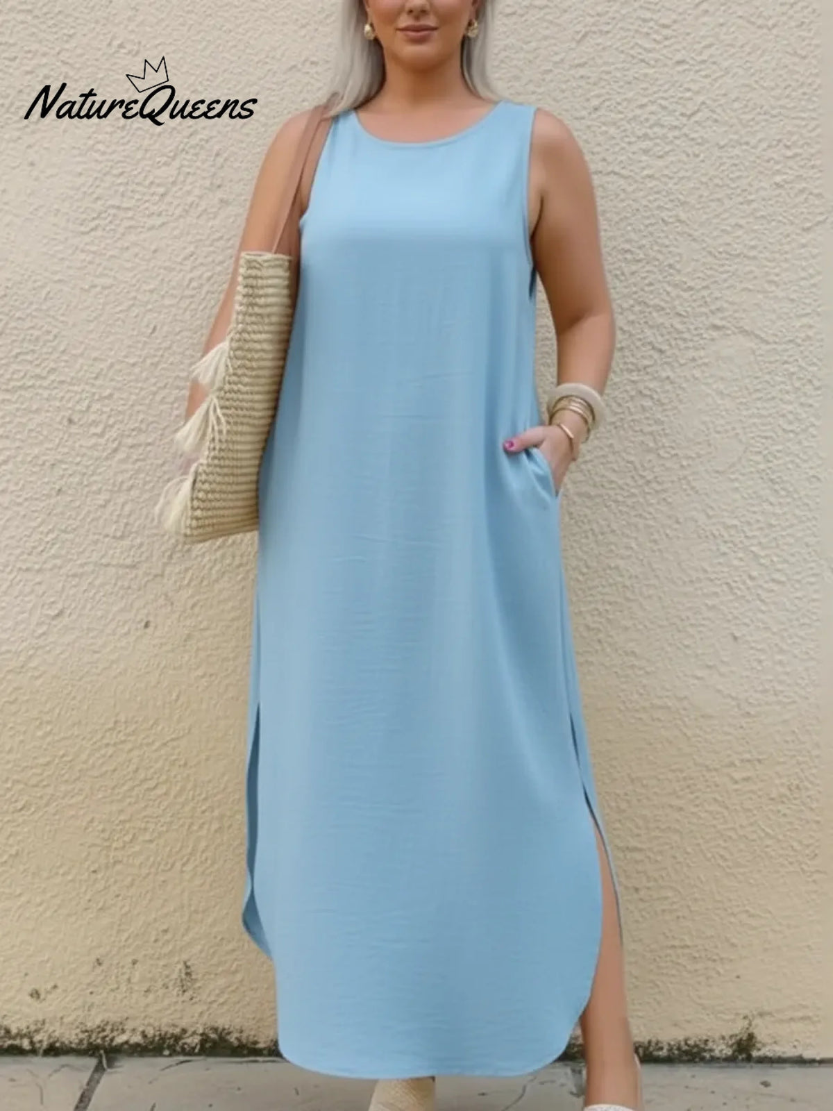 Women's Elegant Linen Dress With A Curved Hem