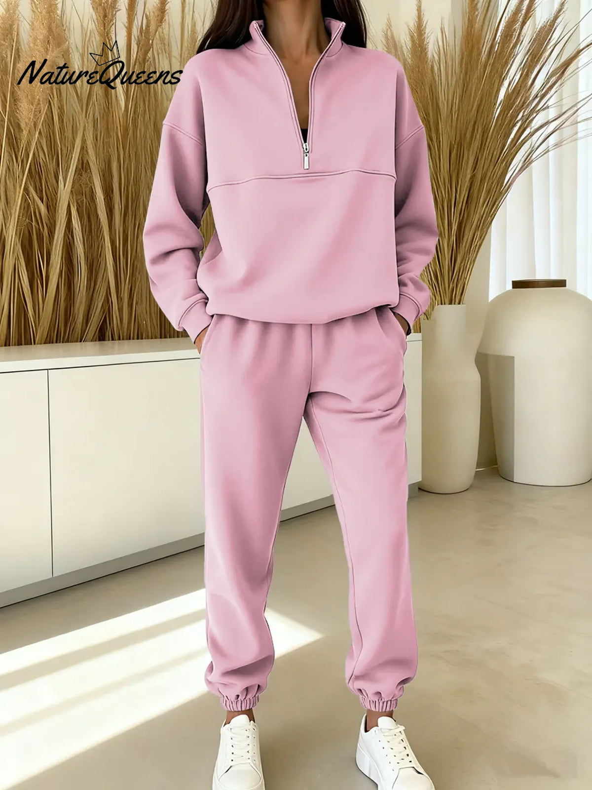 Women's Solid Color Cardigan Collar Long Sleeve Casual Loose-fitting Sweatshirt With Elastic Waist And Jogger Pants Set