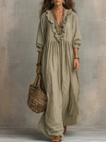 Women's Striped Art Print Casual Stylish Ruffled Vacation Maxi Dress