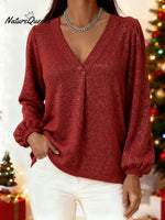 Women's Christmas Sparkly V-neck Top
