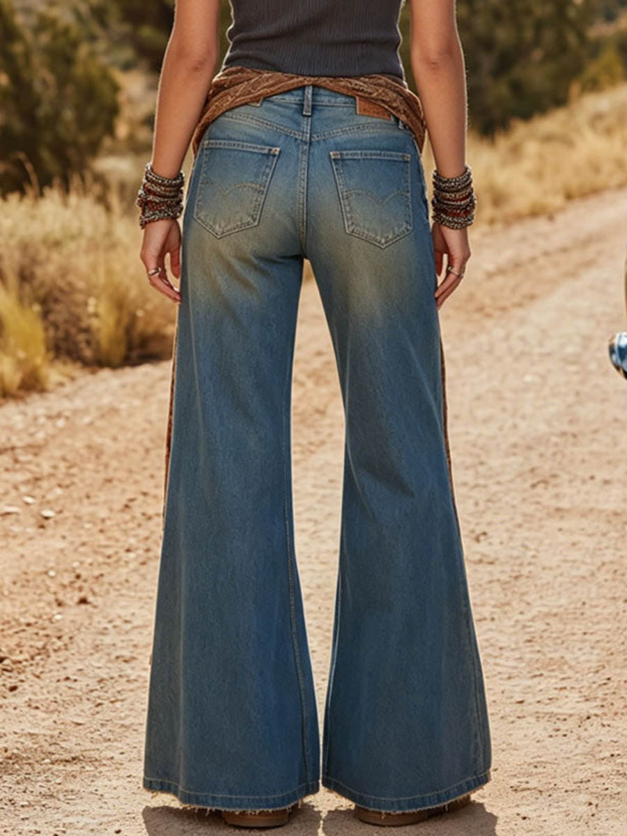 Women's High-waisted Loose-fit Wide-leg Denim Trousers