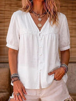 Women's Simple V-neck Cotton And Linen Top