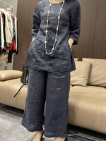 Women's Embroidered 3/4-sleeve Top And Wide-leg Pants Two-piece Set