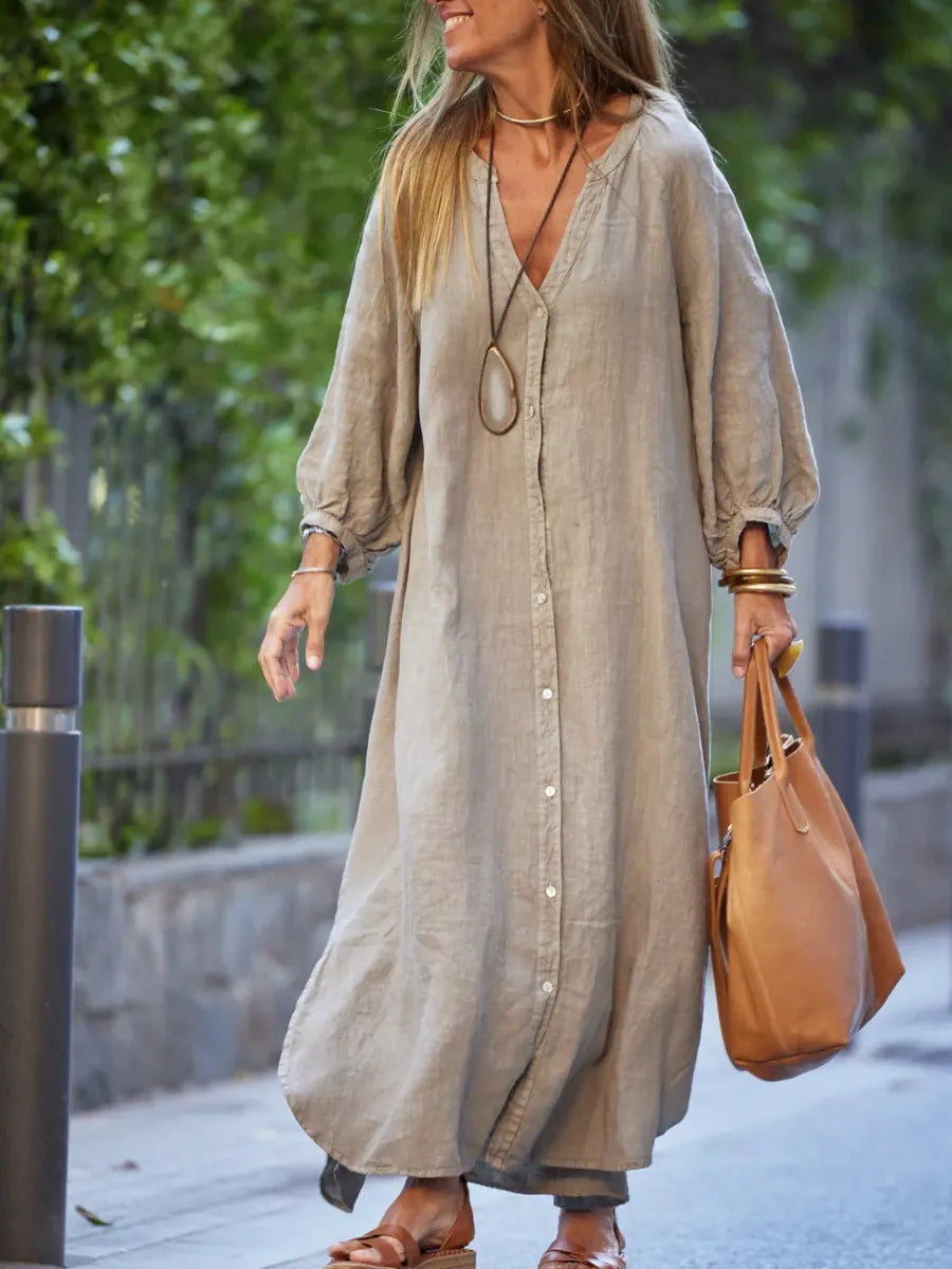Women's Solid Color Art Casual Cotton Linen Long Dress