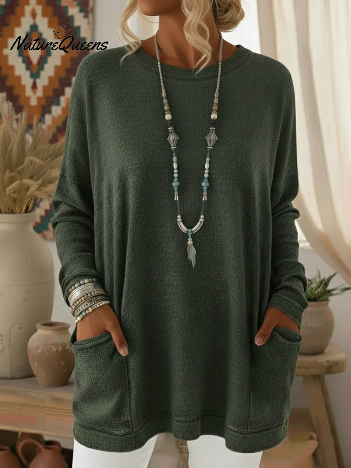 Casual Cozy Loose Denim Cotton Pocket Top