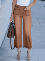 Women's Wide-leg Straight-fit Washed Denim Cropped Jeans