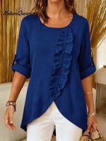 Women's Solid Color Round Neck Long-sleeved Casual Loose Three-dimensional Leaf-shaped Irregular Hem Knit Sweater