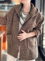 Women's Boucle Wool Blend Zip-up Hooded Jacket