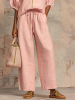 Stylish Cozy Shirt & Wide-Leg Pants Linen Cotton Two-Piece Set