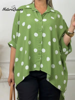Artistic Polka Dot Print Irregular Hem Shirt