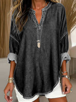 Women's V-neck Long-sleeved Casual Loose Denim Top