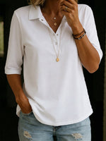 Casual Cozy Polo Collar 100% Cotton Half-sleeve T-shirt