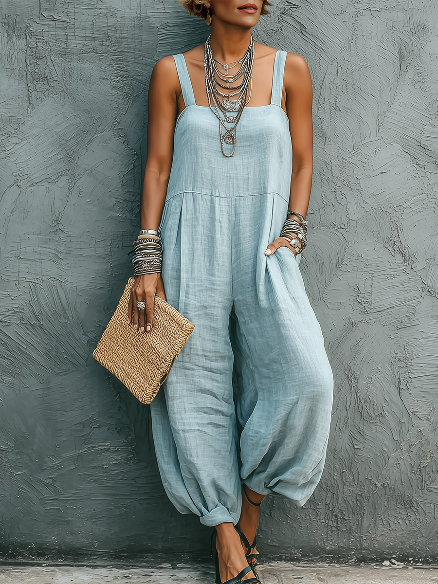 Minimalist & Casual Cozy Cotton-linen Jumpsuit