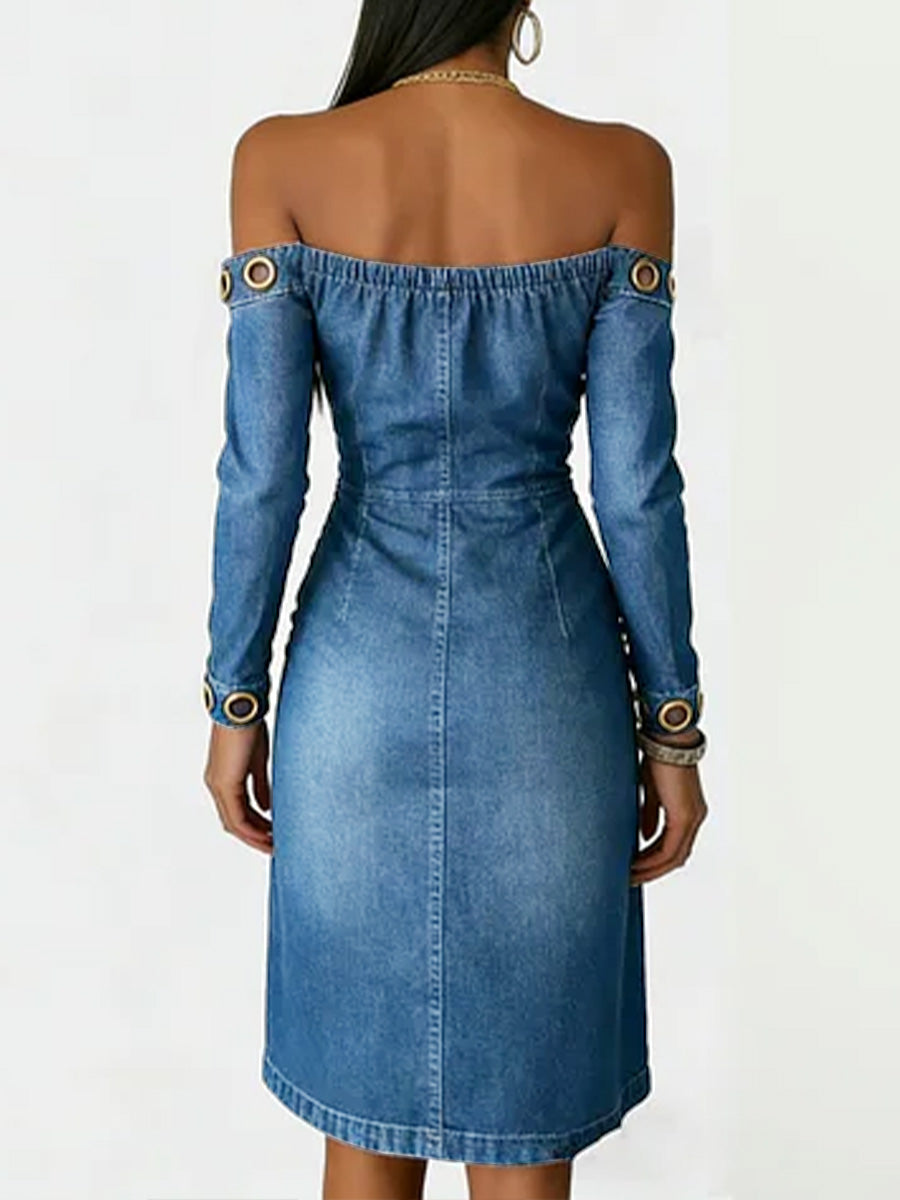 Women's Strapless Long-sleeved Casual Slim-fit Denim Dress