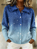 Women's Cozy And Shimmering Gradient Peter Pan Collar Cardigan Sweater
