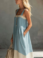 Women's Color-block Patchwork Elegant Spaghetti-strap Maxi Dress