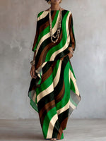 Women's Casual Two-piece Set With Flowing Abstract Line Art Print