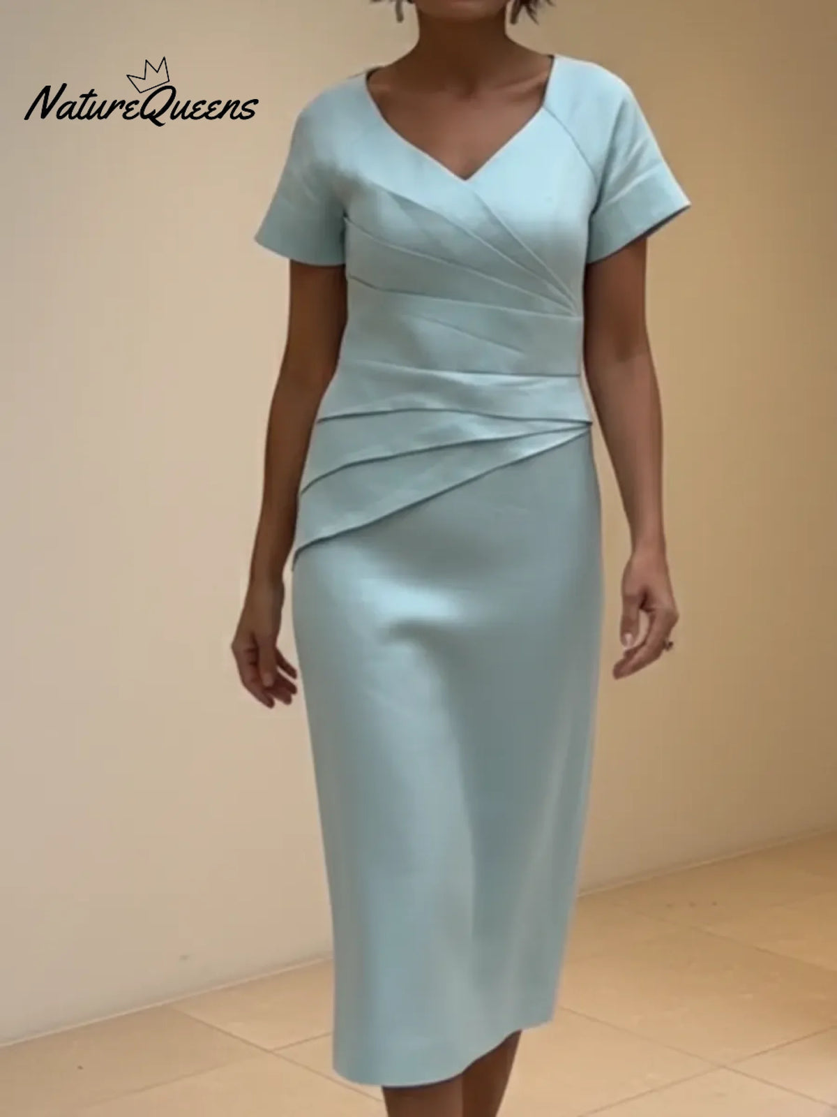 Women's Elegant Pleated Linen Midi Dress