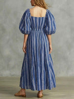 Women's Striped Art Casual Stylish Short Sleeve Cotton Linen Dress