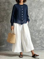Conjunto sencillo informal de algodón y lino para mujer.