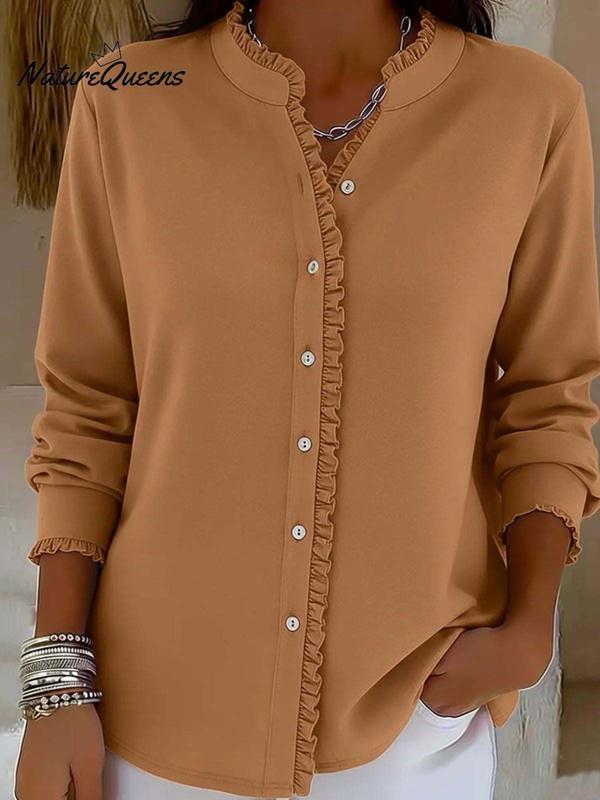 Retro Casual Lace Collar Button Shirt