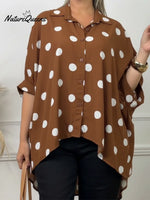 Artistic Polka Dot Print Irregular Hem Shirt