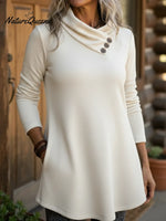 Elegant Cowl Neck Button-down A-line Pullover