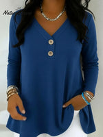 Women's Basic V-neck Button-up Cotton T-shirt