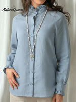 Vintage Lace-trimmed Stand-collar Linen Shirt