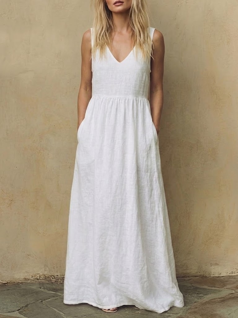 Women's Cotton And Linen Blouse And Dress Two-piece Set