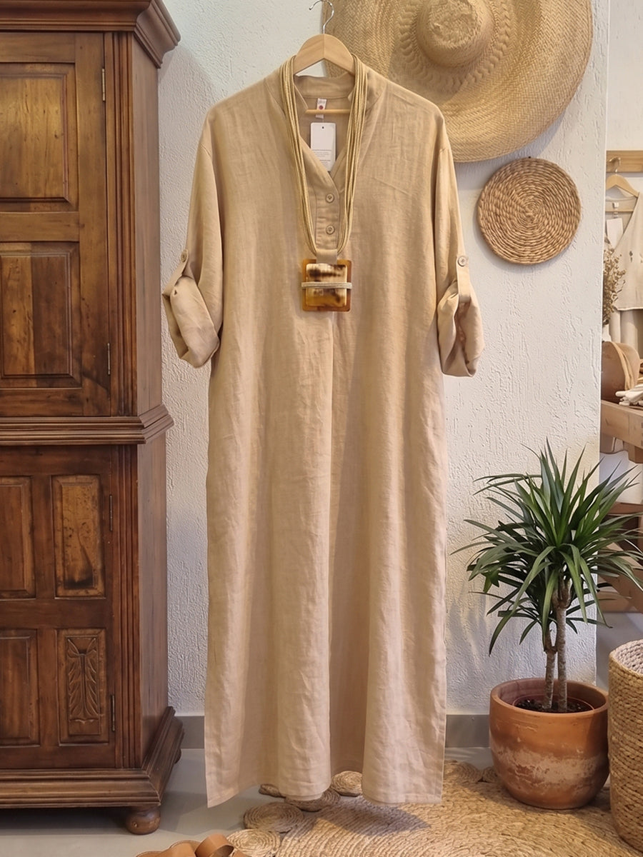 Casual & Cozy V-neck Cotton-linen Maxi Dress