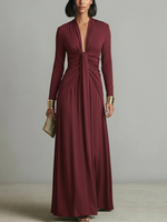 Elegant V-neck Stretchy Vacation Maxi Dress
