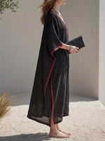 Women's Black And Red Color-blocked Linen Overlay Dress