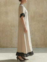 Women's Solid Color Striped Art Casual Stylish Cotton Organza Patchwork Dress