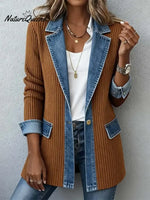 Knitted Patchwork Denim Casual Cotton Jacket
