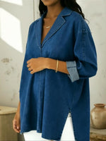 Casual And Cozy Collared Denim Cotton Top