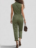 Fashionable And Casual Zippered Sleeveless Cotton Jumpsuit