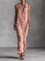 Women's Retro Hooded Solid Color Long-sleeved Cotton Linen Dress