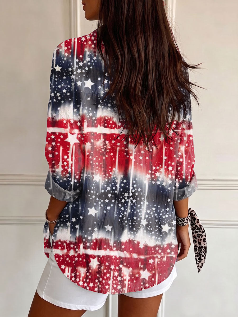 Women's 250th Independence Day Patterns Printed Casual Cotton Shirt