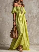 Women's Cotton-linen Casual Loose Off-the-shoulder Dress