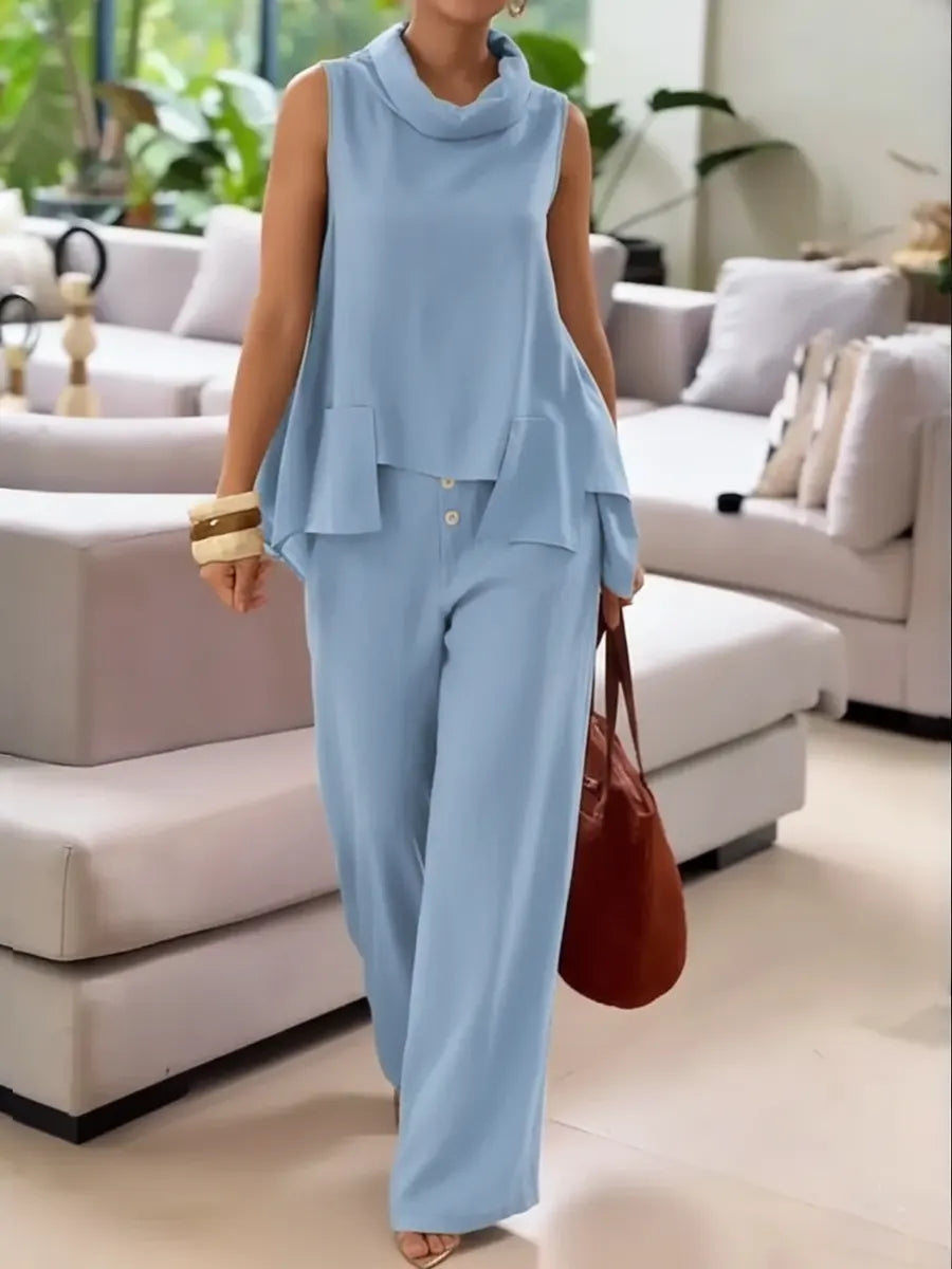 Women's Cozy Linen And Cotton Sleeveless Top And Pants Two-piece Set