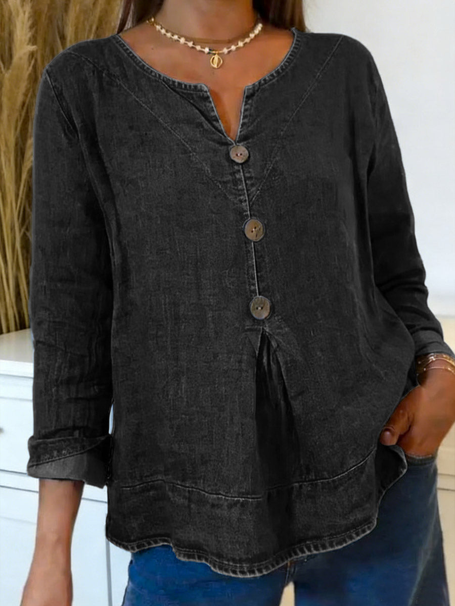 Women's V-neck 3/4 Sleeve Casual Loose Denim Top