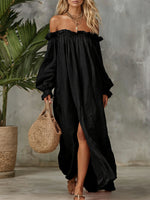 Women's Casual Comfortable Off-shoulder Cotton Linen Maxi Dress
