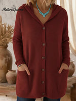 Women's Loose-fitting Cozy Solid Color Hooded Cardigan Sweater