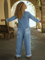 Casual Dragonfly Print Denim Jumpsuit