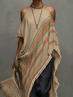 Colorful Printed Fringed Hem Top Blouse