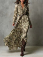 Stylish Snake-print Ruffle-collar Dress