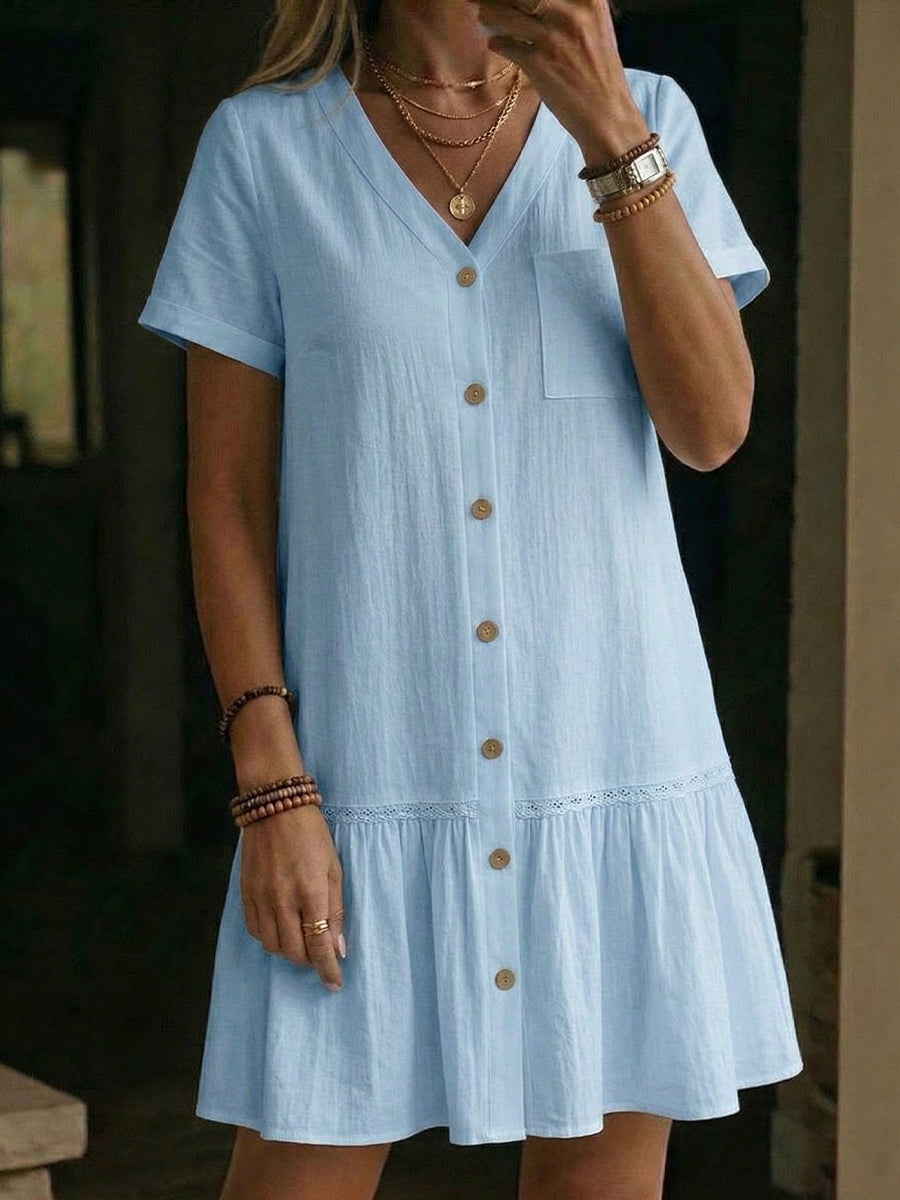 Women's V-neck Ruffled-hem Dress